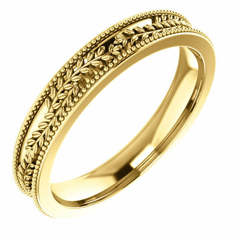 Image of SIZE  8 - 14K Yellow Gold Vine and Leaf Design Wedding Band 3.65mm Wide Ring