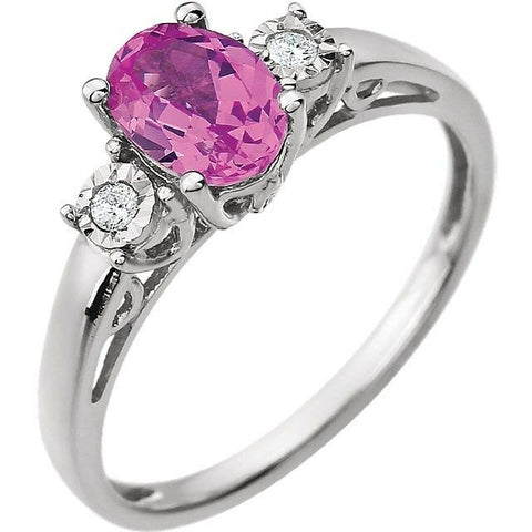 Image of 14k White Gold Oval Created Pink Sapphire and .04 ct.tw. Genuine Diamond Ring