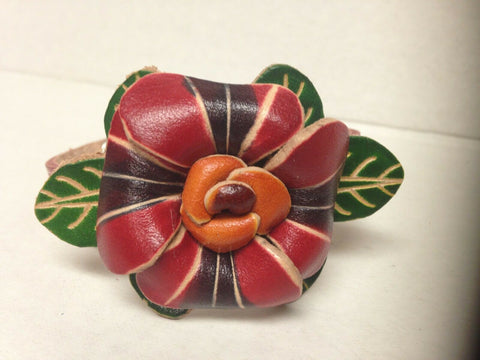 Image of Handmade Multi Color Flower Leather Bracelet two Snap Closure Unique Gift Idea