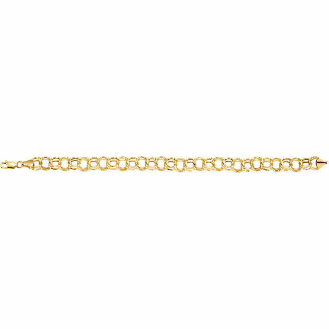 GOLD SALE - 7.0 Inch 14kt Yellow Gold Double Link Charm Bracelet Lobster Clasp