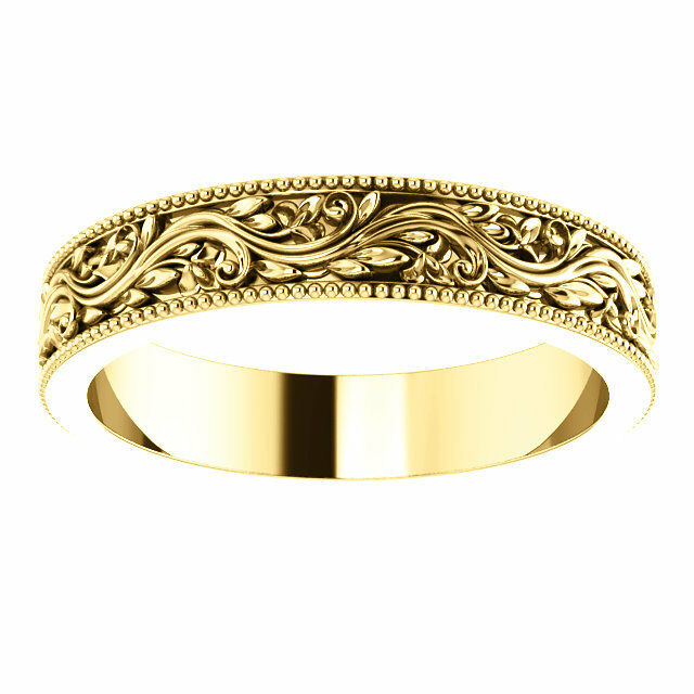 SIZE 8.5 - 4mm 14k Yellow Gold Sculptural-Inspired Milgrain Bridal Wedding Band