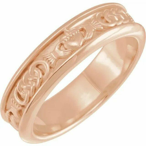 Image of 10kt Rose Gold SIZE 8.5 Claddagh Wedding Band Comfort Fit Ring 5.5 mm Wide New