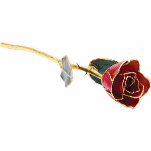 Real Lacquered 12" inch RED ROSE With 24k Gold Trim FREE Shipping New & Gift Box