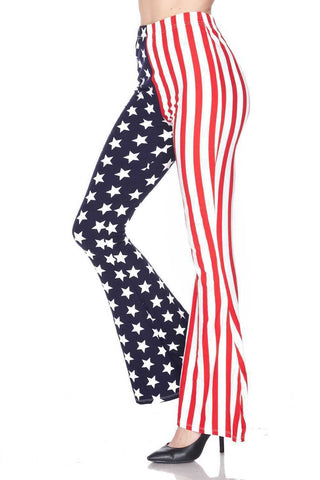Image of New Large Bell Bottom USA Red White & Blue Stars and Stripes Flag Leggings Soft