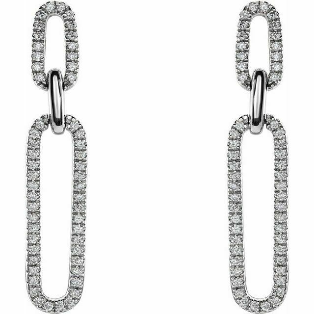 14K White Gold 1/3 CTW Diamond Link Drop Earrings 32.5x6 mm