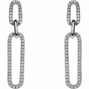 14K White Gold 1/3 CTW Diamond Link Drop Earrings 32.5x6 mm