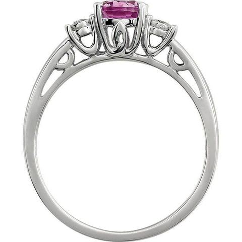 Image of 14k White Gold Oval Created Pink Sapphire and .04 ct.tw. Genuine Diamond Ring