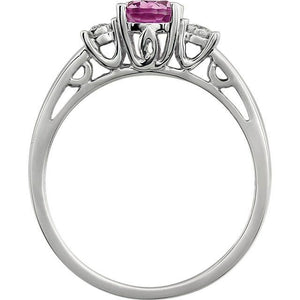 14k White Gold Oval Created Pink Sapphire and .04 ct.tw. Genuine Diamond Ring