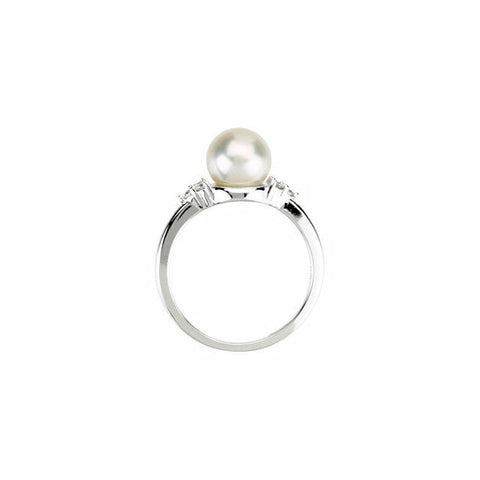 Image of SALE - 14K White Gold Freshwater Cultured Pearl and Diamond Ring FREE Shipping