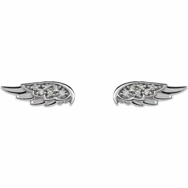 14K Gold .03 CTW Diamond Angel Wing Stud Earrings with Friction Backs 40% Off