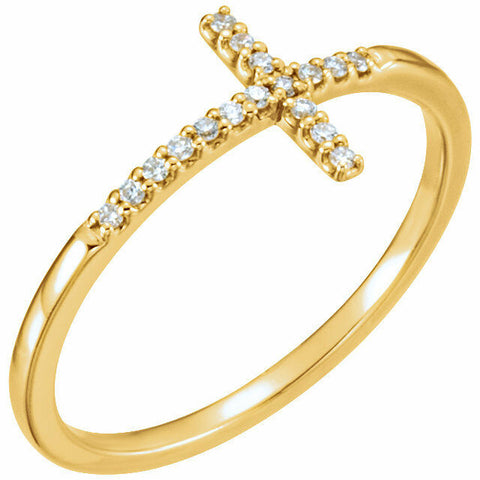 Image of Size 7 - 14k Yellow Gold Diamond Sideways Cross Ring Religious Jewelry Free Ship