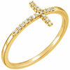 Size 7 - 14k Yellow Gold Diamond Sideways Cross Ring Religious Jewelry Free Ship