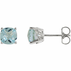 Sky Blue Topaz Sterling Silver 6x6mm Antique Square Scroll Stud Earrings