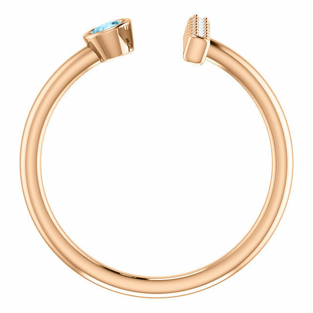 14k Rose Gold Genuine Aquamarine and .06 ctw Diamond Bar Fashion Ring Size 7