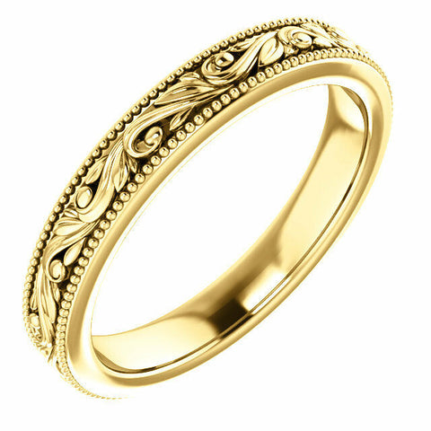 Image of SIZE 9 - 14k Yellow Gold Scroll Design Engraved Wedding Band 3.2mm Wide Ring