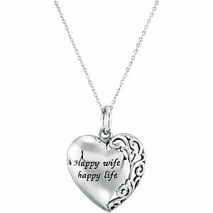 Image of Sterling Silver Happy Wife, Happy Life Heart Necklace 18" inch Chain 26 x 25mm