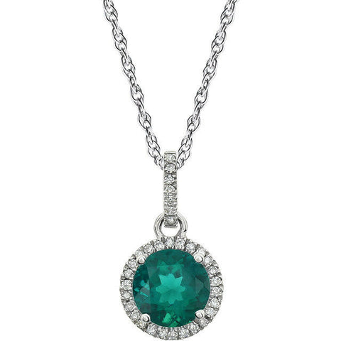 Image of 1/10 ct.tw. Diamond  and Created Emerald 14k White Gold 18"  Pendant Necklace