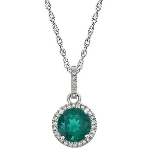 1/10 ct.tw. Diamond  and Created Emerald 14k White Gold 18"  Pendant Necklace