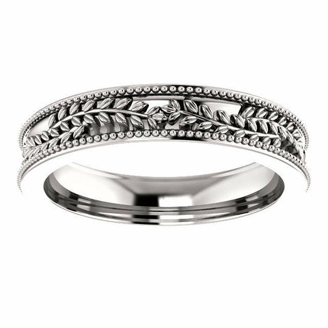 Image of SIZE 4.5 - Vine and Leaf Design 14K White Gold Wedding Band 3.65mm Wide Ring New