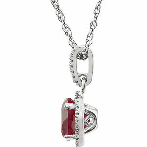 1/10 CTW Genuine Diamond and Created Ruby 14k White Gold 18"  Pendant Necklace