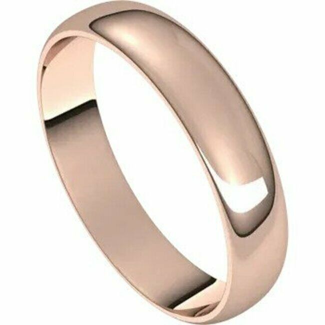 Solid 18kt Rose Gold 4mm Wedding Band Sizes 4-20 Half Round Ultra Light Ring