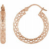 14K Rose Gold Diamond Cut Pierced Tube Hoop Earrings 21 x 2.5 mm Hinged Posts