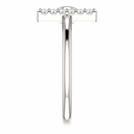 14k White Gold Genuine Sapphire and .05 ctw Diamond Bar Fashion Ring Size 7