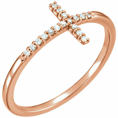 Image of Size 7 - 14k Rose Gold Diamond Sideways Cross Ring Religious Jewelry Free Ship