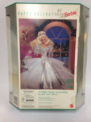 Image of 1992 Happy Holidays Barbie Doll Blonde Hair Silver Dress Mattel #1429 NRFB