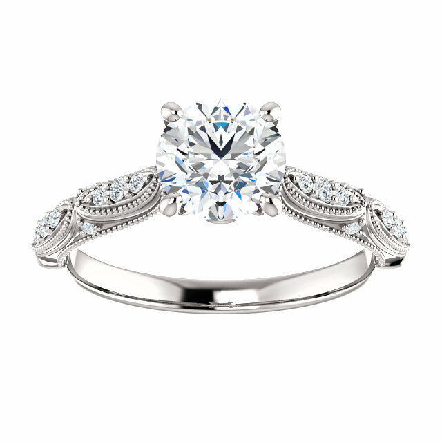 14K White Gold Round Forever One Moissanite & 1/10 CTW Diamond Engagement Ring