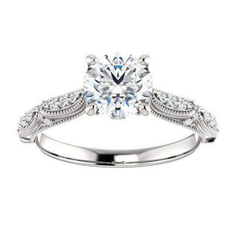 Image of 14K White Gold Round Forever One Moissanite & 1/10 CTW Diamond Engagement Ring