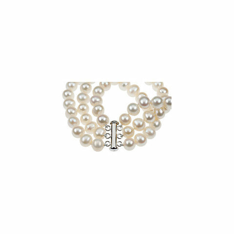 Image of Triple Strand 8-9mm Freshwater Cultured Pearl  7.25" Bracelet in Sterling Silver