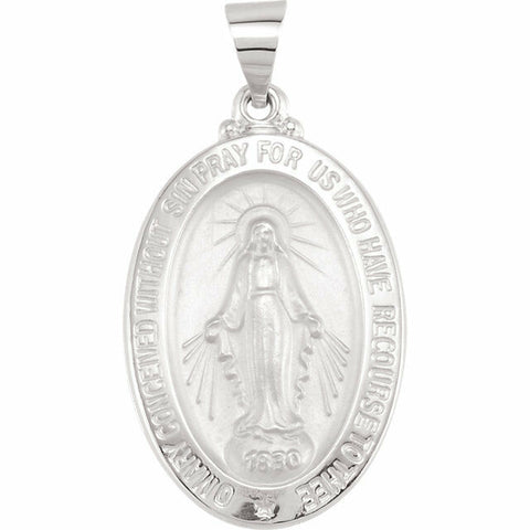 Image of 14K White Gold 25x18mm Oval Miraculous Mary Pendant Medal w/ Traditional Back