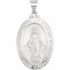 14K White Gold 25x18mm Oval Miraculous Mary Pendant Medal w/ Traditional Back