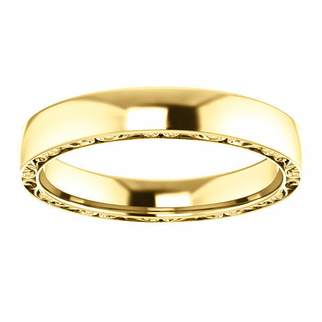 SIZE 8.5 - Relief Pattern Wedding Band 14K Yellow Gold 4mm Sculptural-Inspired