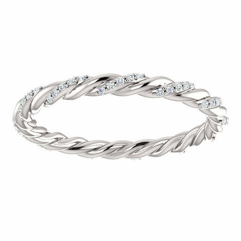 Image of SIZE 4 - 14K White Gold 1/8 CTW Diamond Rope Eternity Band 3mm Wide 40% off MSRP