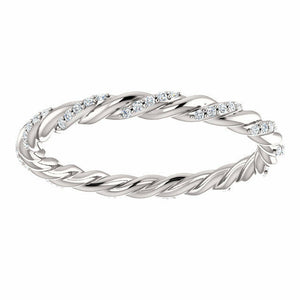 SIZE 4 - 14K White Gold 1/8 CTW Diamond Rope Eternity Band 3mm Wide 40% off MSRP