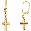 Leverback Cross Earrings 14kt Yellow Gold  Religious Jewelry Gifts Free Shipping