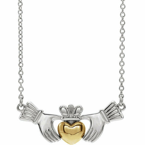 Image of 14K White Gold and Yellow Gold Claddagh 18" Inch Necklace Free Shipping