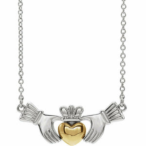 14K White Gold and Yellow Gold Claddagh 18" Inch Necklace Free Shipping