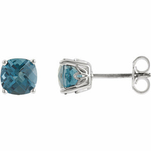 London Blue Topaz Sterling Silver 6x6mm Antique Square Scroll Stud Earrings