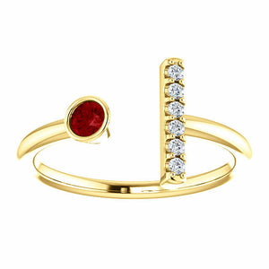 14k Yellow Gold Genuine Ruby and .05 ctw Diamond Bar Fashion Ring Size 7