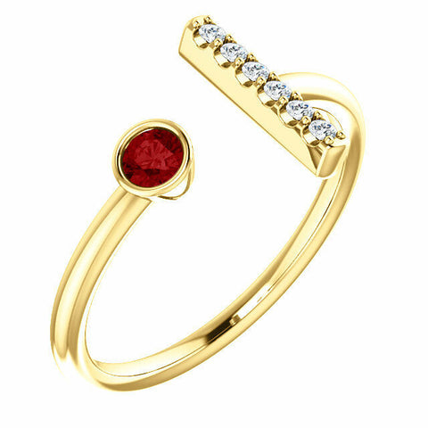 Image of 14k Yellow Gold Genuine Ruby and .05 ctw Diamond Bar Fashion Ring Size 7