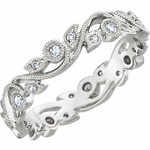 Image of Diamond Eternity Band 1/4 CTW 14k White Gold Sculptured Design Bridal Ring Sz 7