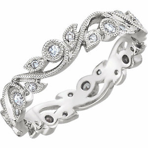 Diamond Eternity Band 1/4 CTW 14k White Gold Sculptured Design Bridal Ring Sz 7