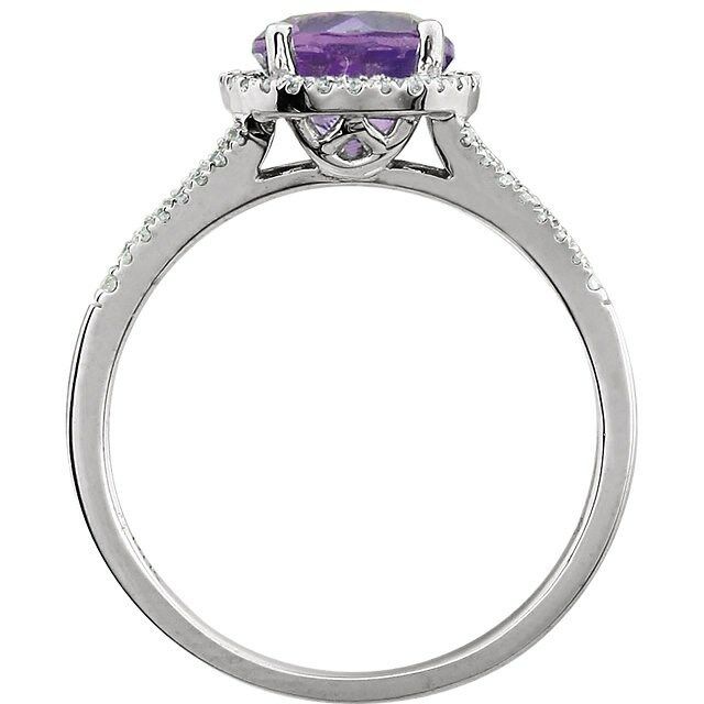 14K White Gold 1/5 ct tw Diamond & Amethyst Ring February Birthstone Jewelry