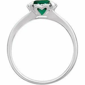 14kt White Gold Created Emerald and .05 CTW Genuine Diamond Ring Size 7