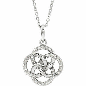 Platinum 1/8 CTW Diamond Five Fold Celtic Necklace 16-18" Adjustable Chain