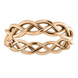 SIZE 10.5 - Woven Wedding Band 4.5mm Wide 14k Rose Gold Ladies Fashion Ring