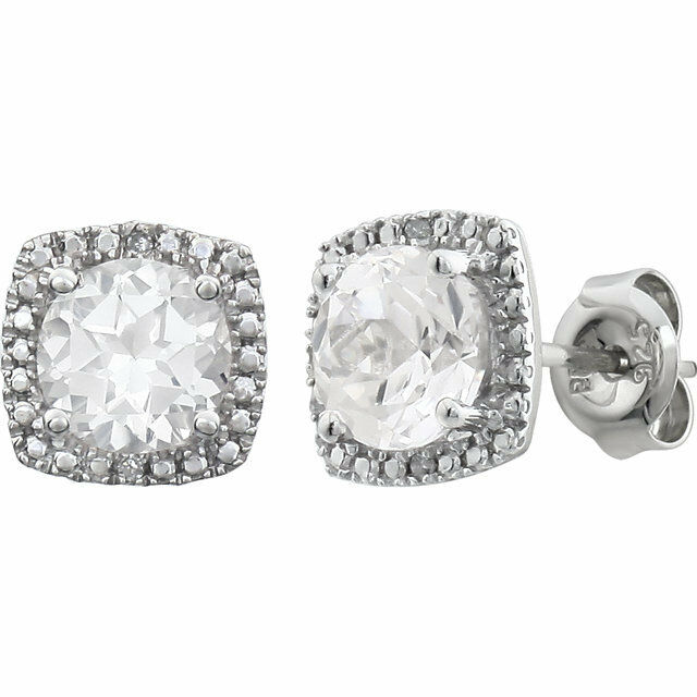 Sterling Silver 6mm Lab Created White Sapphire & .015 ct tw Diamond Earrings